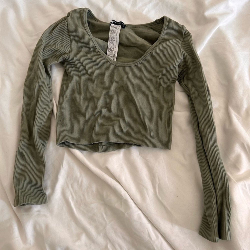 Zara Olive Green Long Sleeve Crop Top